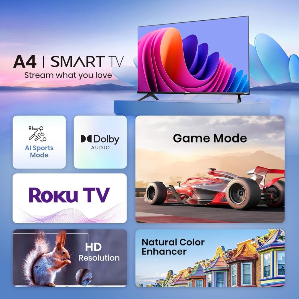 Hisense 32-Inch Class A4 Series HD 720p Smart Roku TV with Alexa Compatibility (32A4HNR) - Dolby Audio, Slim Bezel Design, Google Assistant - Image 5