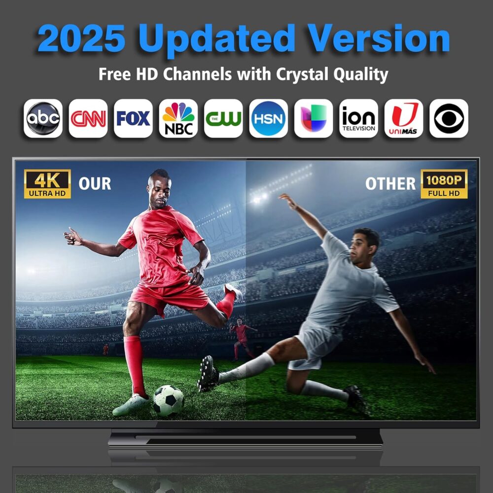 Digital Antennas for Smart TV 1800+ Miles Range,HD Antennas for Local Channels with Amplifier and Signal Booster,Antenna Indoor Outdoor Support 8K 4K 1080p All TVs-25FT Coax Cable TV Antennas - Image 4