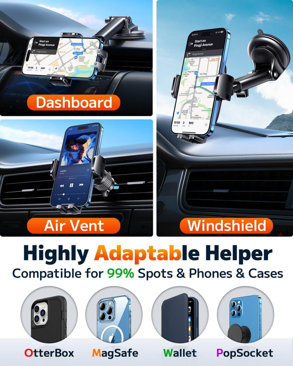 Qifutan Car Phone Holder Mount Phone Mount for Car Windshield Dashboard Air Vent Universal Hands Free Automobile Cell Phone Holder Fit for iPhone Smartphone Carbon Fiber - Image 4