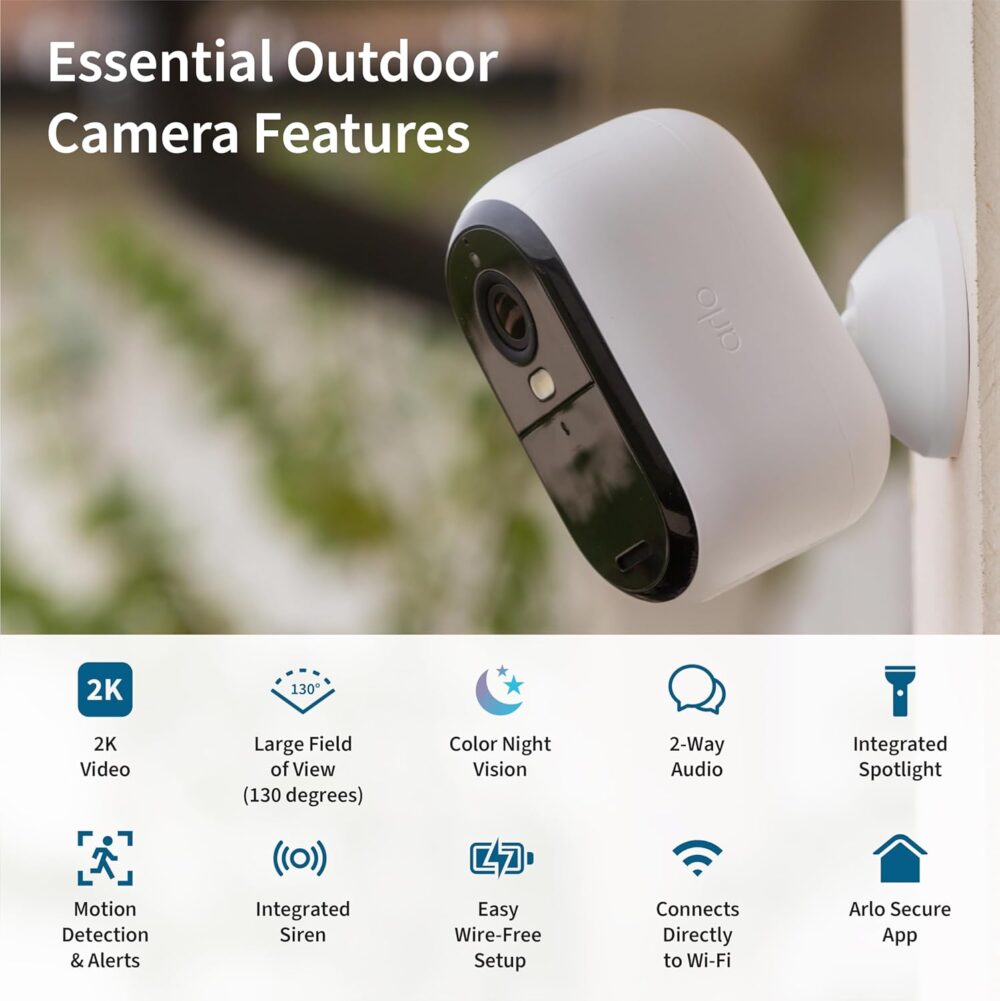 Arlo Essential Security Camera 2K | Outdoor-Indoor | 2nd Gen | Wireless with Spotlight, 2-Way Audio, Color Night Vision, Live Stream, Motion Activation, Real Time Notifications - White, 2 Camera - Image 3