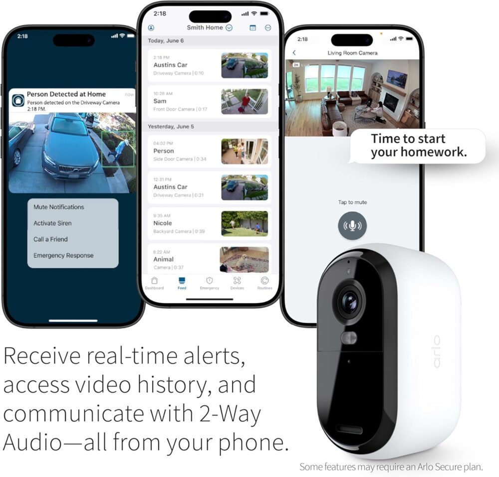 Arlo Essential Security Camera 2K | Outdoor-Indoor | 2nd Gen | Wireless with Spotlight, 2-Way Audio, Color Night Vision, Live Stream, Motion Activation, Real Time Notifications - White, 2 Camera - Image 5