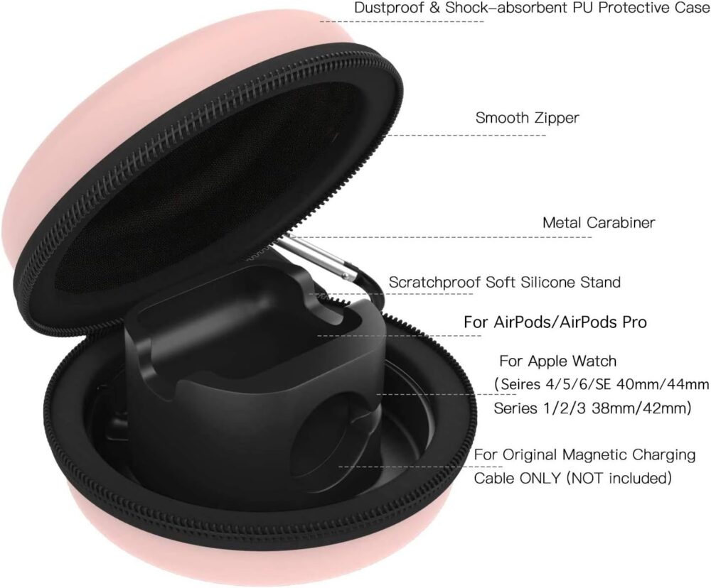 MoKo Storage Box Compatible with Apple Watch Series 10/9/8/7/6/5/4/3/2/1/SE,Portable Protective Travel Bag Fit iWatch 38mm 40mm 41mm 42mm 44mm 45mm 46mm Airpods Pro/3/2/1 Charging Case Dock,Rose Gold - Image 5