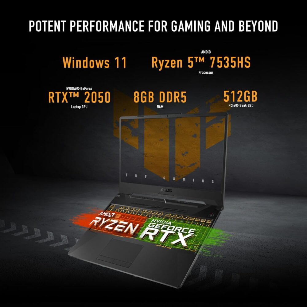 ASUS TUF Gaming A15 Gaming Laptop, 15.6” FHD 144Hz Display, NVIDIA® GeForce RTX™ 2050, AMD Ryzen™ 5 7535HS, 8GB DDR5, 512GB PCIe® Gen4 NVMe™ SSD, Wi-Fi 6, Windows 11, FA506NF-ES51 - Image 3
