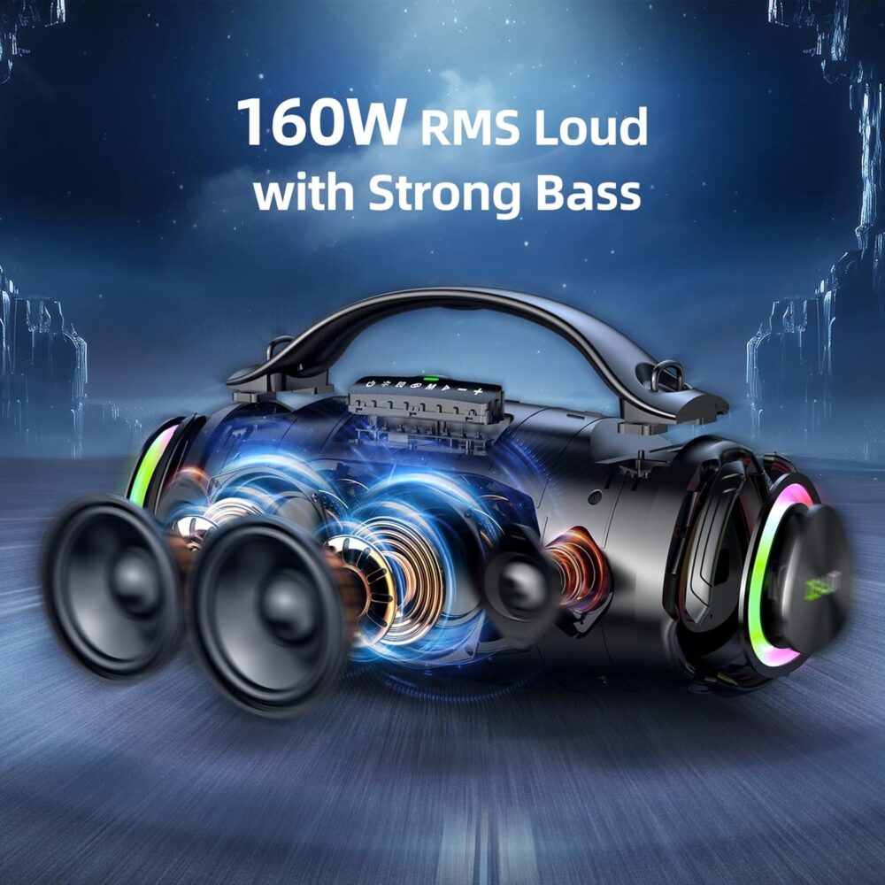 ZEALOT Portable Bluetooth Speaker 2025, 160W RMS Speaker Bluetooth Wireless, IPX6 Waterproof, Loud/ 36000mah/ EQ/USB/TF/AUX, Great Bass or Home, Outdoor, Party, Travel - Image 3