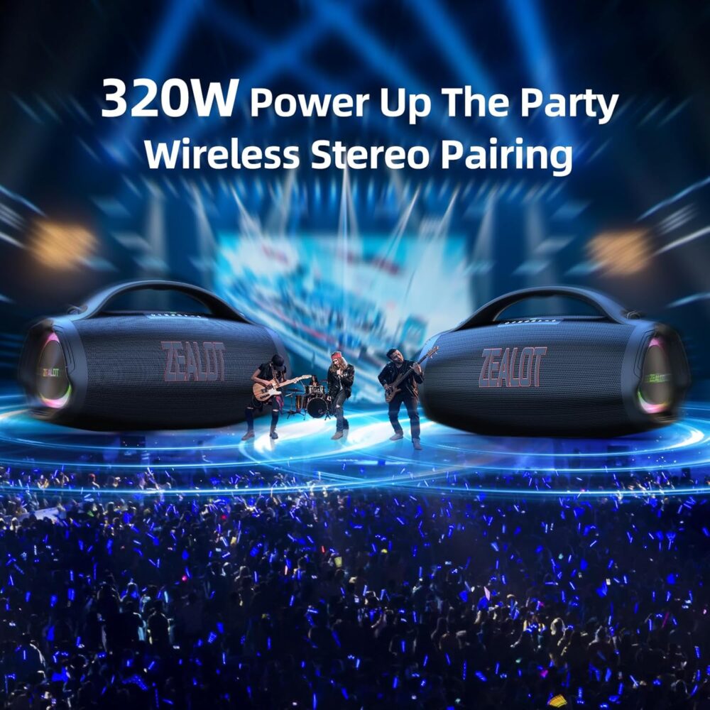 ZEALOT Portable Bluetooth Speaker 2025, 160W RMS Speaker Bluetooth Wireless, IPX6 Waterproof, Loud/ 36000mah/ EQ/USB/TF/AUX, Great Bass or Home, Outdoor, Party, Travel - Image 6