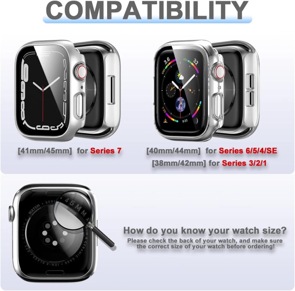 6 Pack Hard PC Case with Tempered Glass Screen Protector for Apple Watch 44mm SE(2022) Series 6/SE/5/4, Rontion Ultra-Thin Scratch Resistant Full Protective Bumper Cover for iWatch 44mm Accessories - Image 3