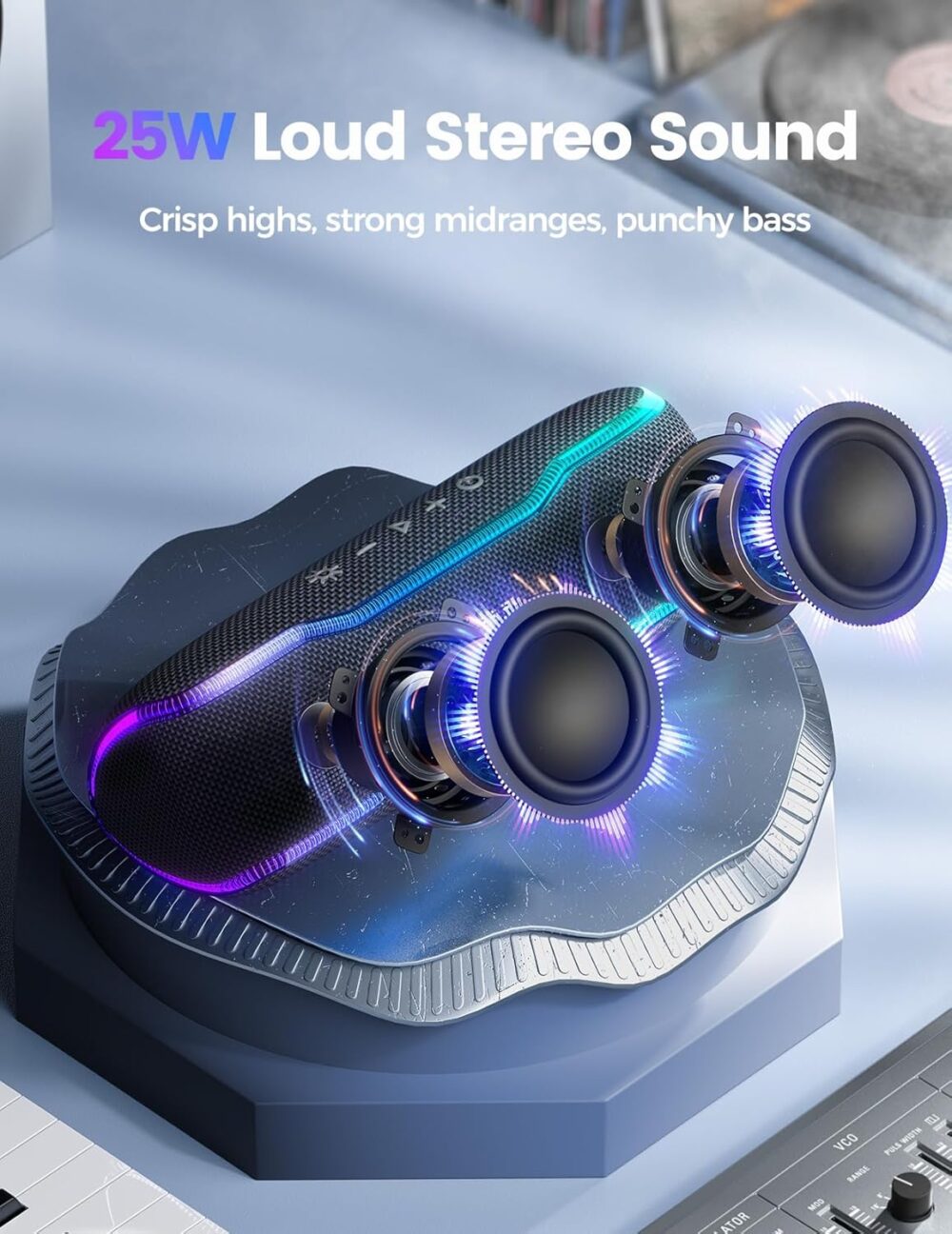 Portable Bluetooth Speaker, IPX7 Waterproof Wireless Speakers with Colorful Flashing Lights, 25W Super Bass 24H Playtime, 100ft Range, TWS Pairing for Outdoor, Home, Party, Beach, Birthday Gift - Image 3