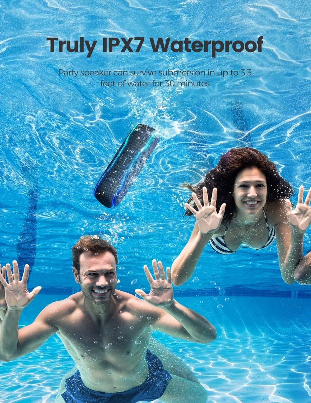 Portable Bluetooth Speaker, IPX7 Waterproof Wireless Speakers with Colorful Flashing Lights, 25W Super Bass 24H Playtime, 100ft Range, TWS Pairing for Outdoor, Home, Party, Beach, Birthday Gift - Image 4