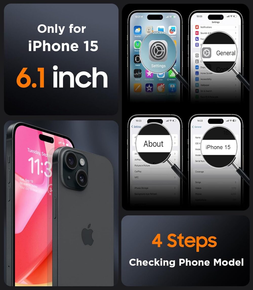 SPIDERCASE Designed for iPhone 15 Case, Magnetic with [2 Tempered Glass Screen Protector] [Full Camera Protection] Anti-Scratched Slim Phone Case for iPhone 15 6.1”, Black - Image 3