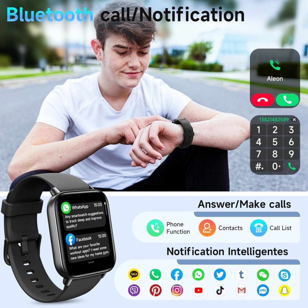 Smart Watches for Men Women Android & iPhone, Alexa Built-in, 1.85" Fitness Tracker with Answer/Make Calls, IP68 Waterproof Fitness Watch,Heart Rate, Sleep, SpO2 Monitor,Pedometer, Black - Image 3