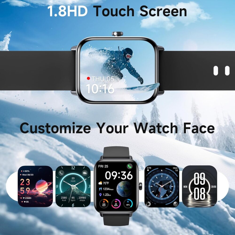 Smart Watches for Men Women Android & iPhone, Alexa Built-in, 1.85" Fitness Tracker with Answer/Make Calls, IP68 Waterproof Fitness Watch,Heart Rate, Sleep, SpO2 Monitor,Pedometer, Black - Image 4