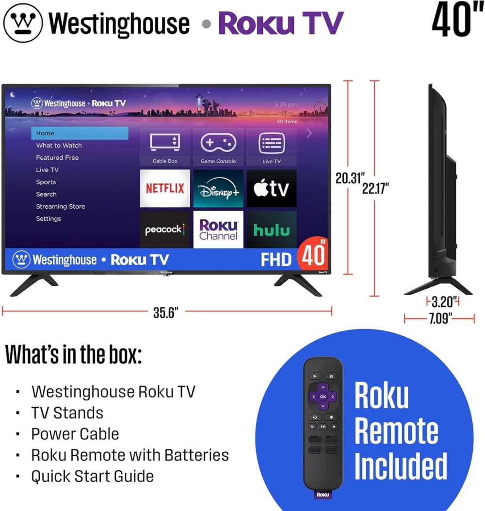 Westinghouse Roku TV - 40 Inch Smart, 1080P LED Full HD with Wi-Fi Connectivity and Mobile App, Flat Screen Compatible with Apple Home Kit, Alexa and Google Assistant - Image 5