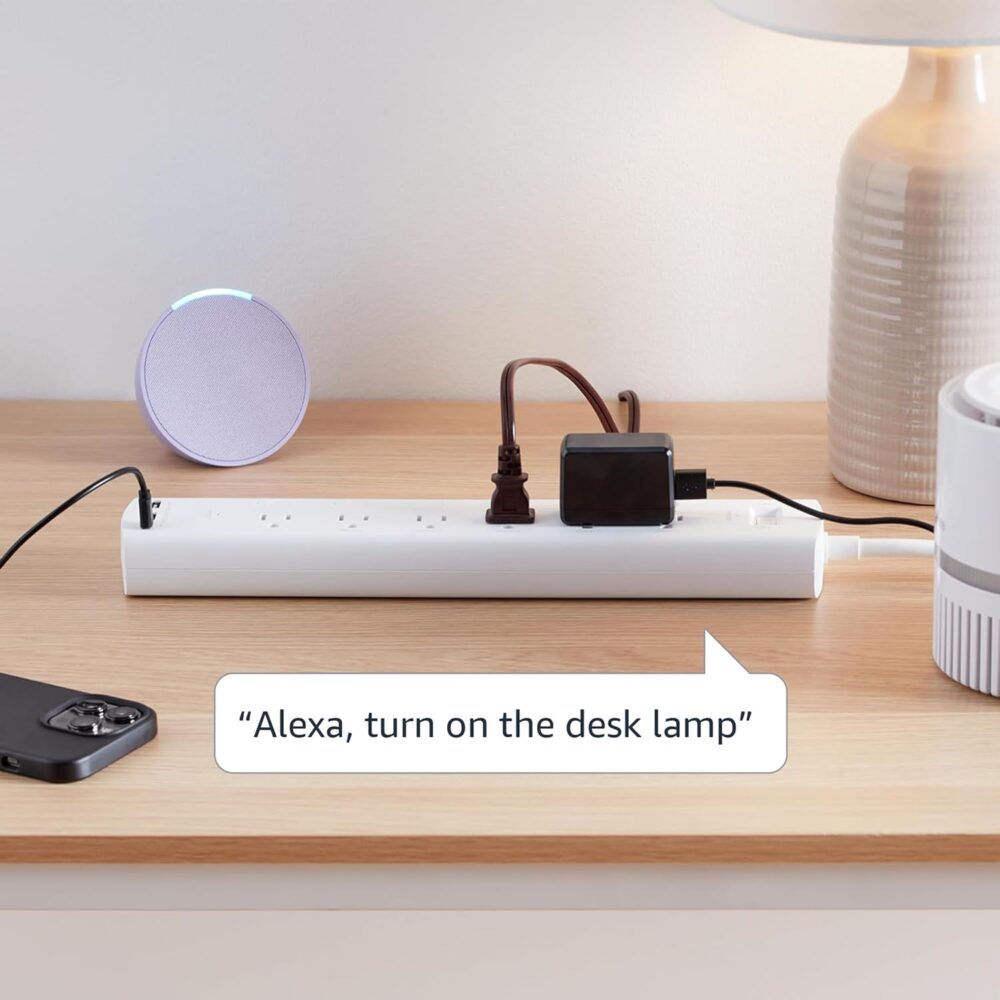 Amazon Basics Smart Plug Power Strip with 6 Individually Controlled Outlets and 3 USB Ports (2 USB-A and 1 USB-C), Works with Alexa Only, 2.4 GHz Wi-Fi, No Hub Required, White - Image 4