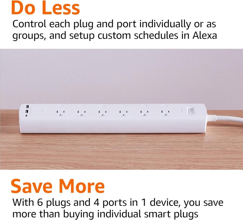 Amazon Basics Smart Plug Power Strip with 6 Individually Controlled Outlets and 3 USB Ports (2 USB-A and 1 USB-C), Works with Alexa Only, 2.4 GHz Wi-Fi, No Hub Required, White - Image 7