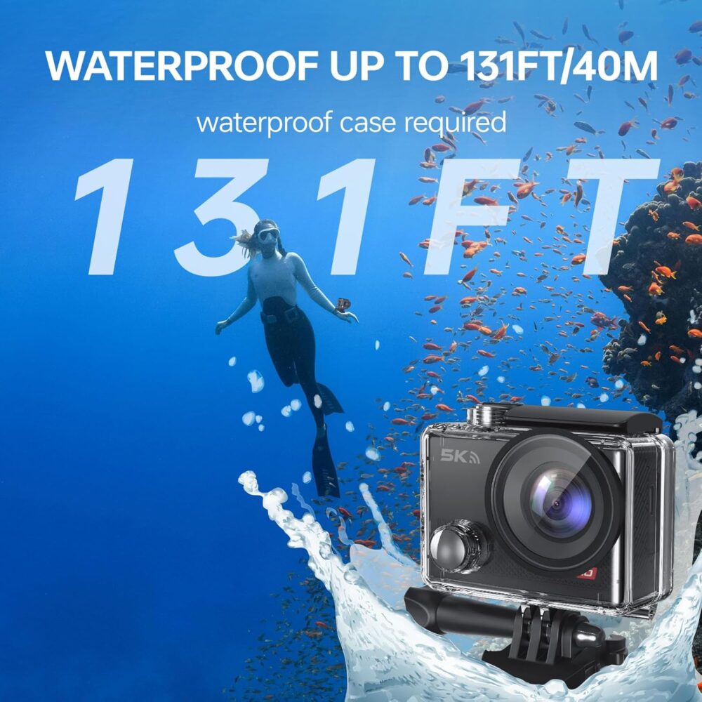 Speed 10 Action Camera 5K 30FPS Waterproof Camera Underwater 131 FT with EIS, Remote Control Sports Camera 5X Zoom with 64GB Card, 2x1350mAh Battery - Image 5