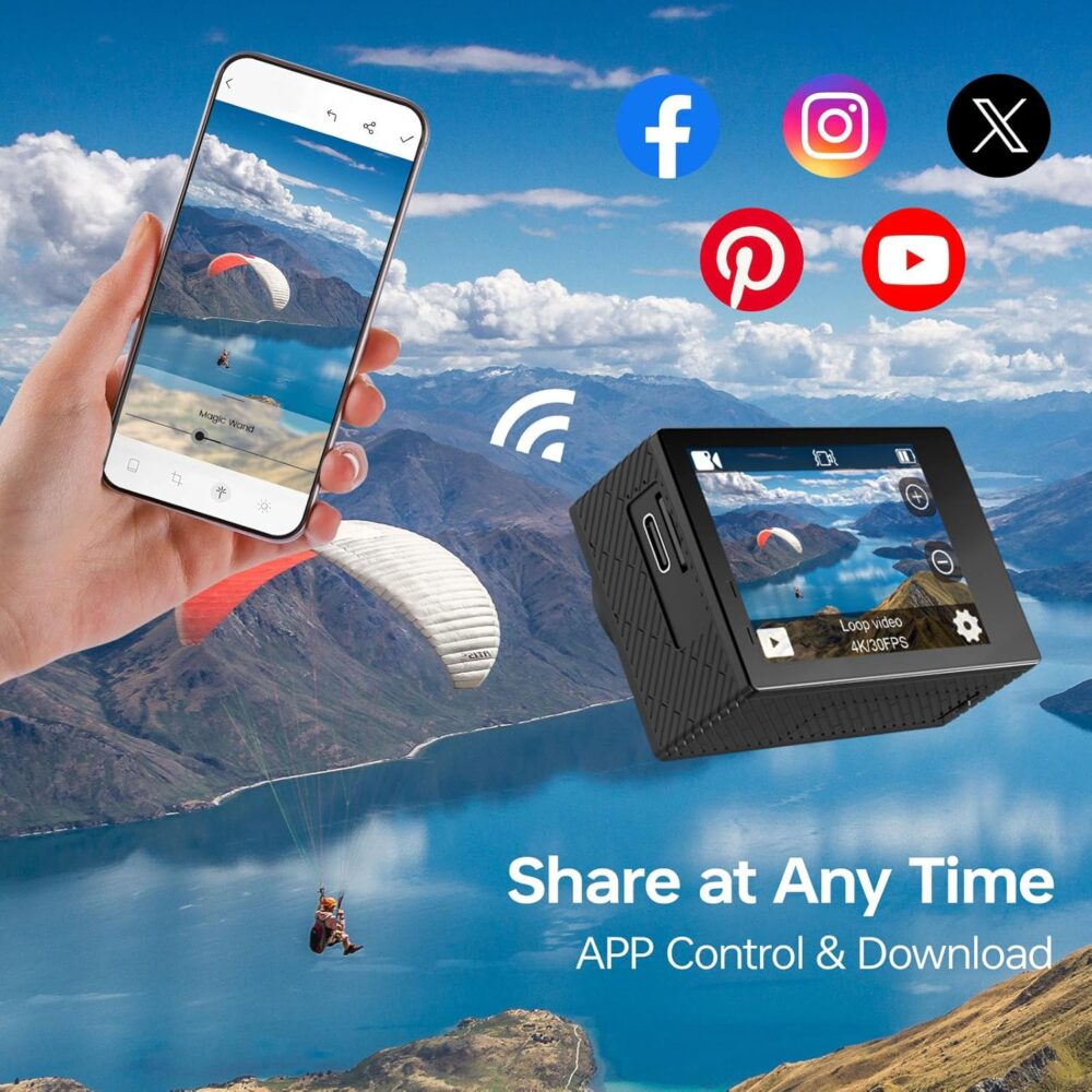Speed 10 Action Camera 5K 30FPS Waterproof Camera Underwater 131 FT with EIS, Remote Control Sports Camera 5X Zoom with 64GB Card, 2x1350mAh Battery - Image 6