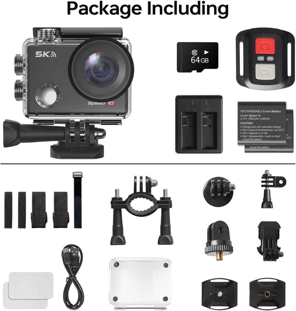 Speed 10 Action Camera 5K 30FPS Waterproof Camera Underwater 131 FT with EIS, Remote Control Sports Camera 5X Zoom with 64GB Card, 2x1350mAh Battery - Image 8