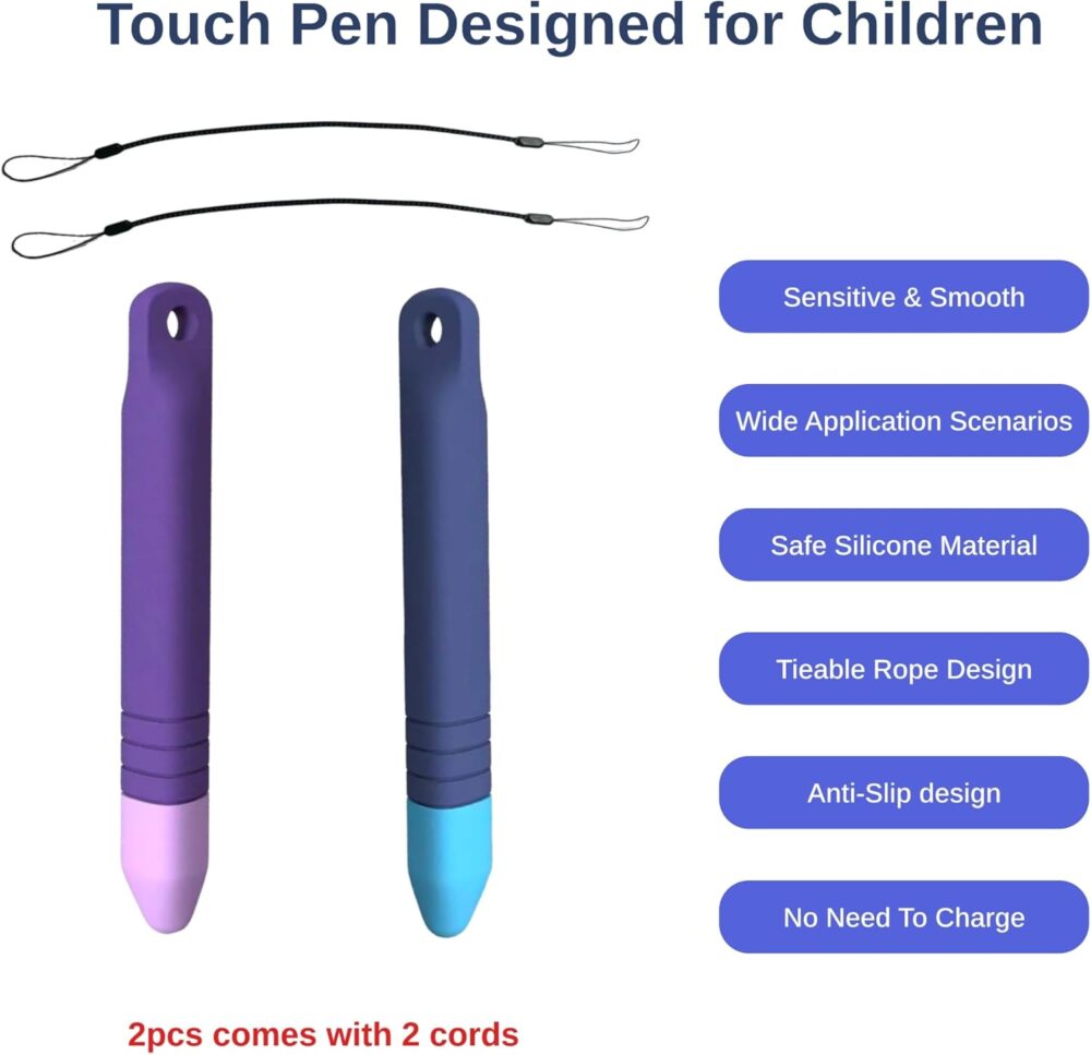 Stylus for Kids 2PCS, Universal Stylus Pens Compatible with Amazon Fire HD Tablet for Kids, Kindle, iPad/iPhone All Capacitive Touch Screens(Purple+Blue) - Image 3