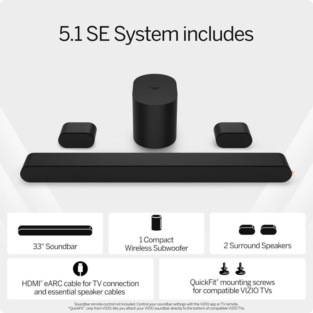 VIZIO 5.1 Soundbar SE, Wireless Subwoofer, Surround Sound w/Dolby Atmos & DTS:X, Bluetooth Speaker, QuickFit™ Compatible – SV510X-08 (New, 2024 Model) - Image 4