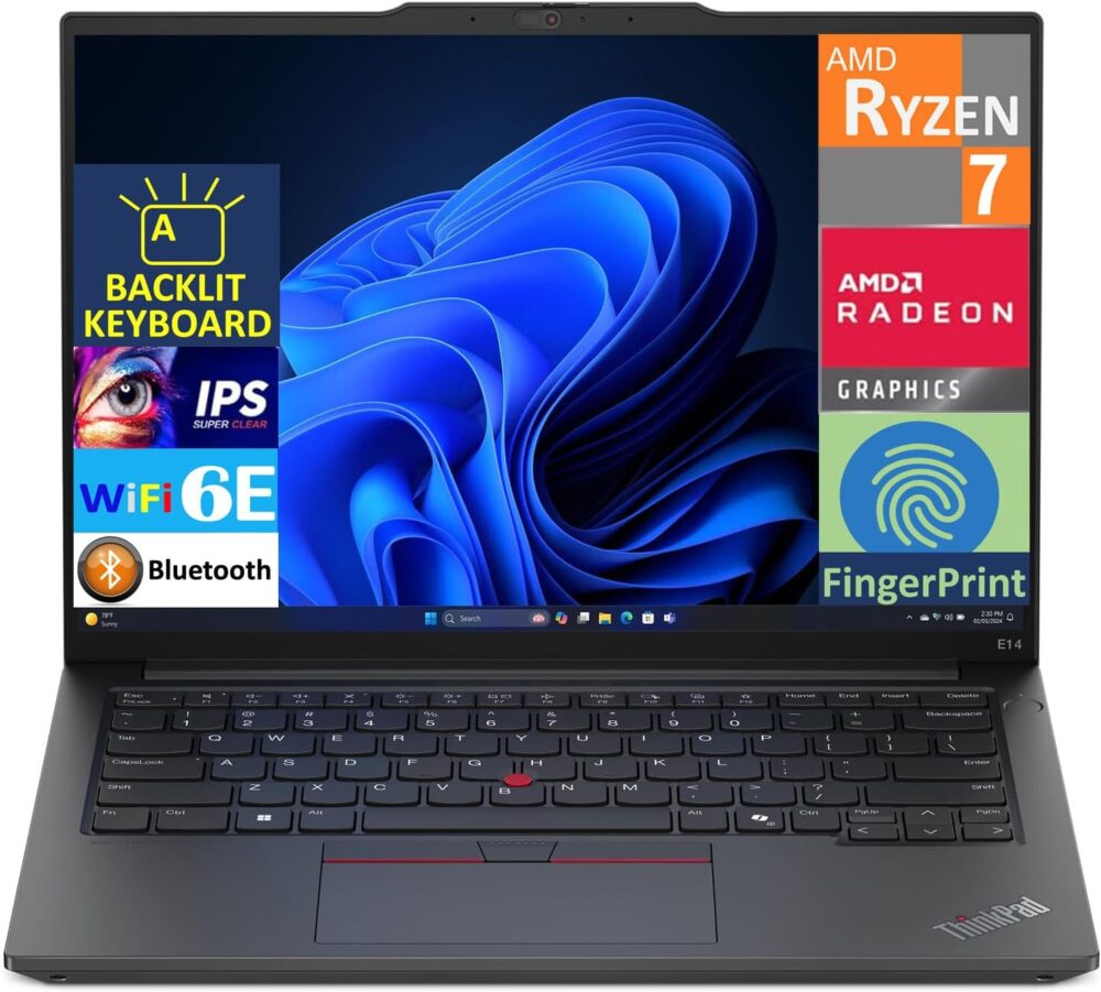 Lenovo Thinkpad E14 G6 Business Laptop 14.0" IPS WUXGA Display (AMD Ryzen 7 7735U, 16GB DDR5, 512GB PCIe SSD, Backlit KB, Fingerprint, 2 Thunderbolt 4, WiFi 6E, Win 11 Pro) w/DKZ USB Port Expander - Image 3