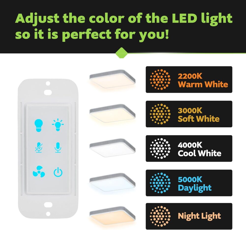 Homewerks 7148-01-AX Smart Bathroom Fan with Alexa Voice Assistant Color Changing LED Light and Bluetooth Speakers 110 CFM 1.5 Sones - Image 3