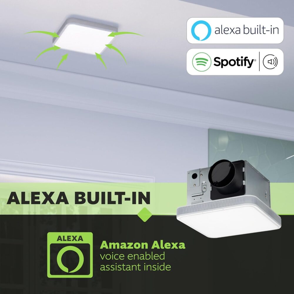 Homewerks 7148-01-AX Smart Bathroom Fan with Alexa Voice Assistant Color Changing LED Light and Bluetooth Speakers 110 CFM 1.5 Sones - Image 4