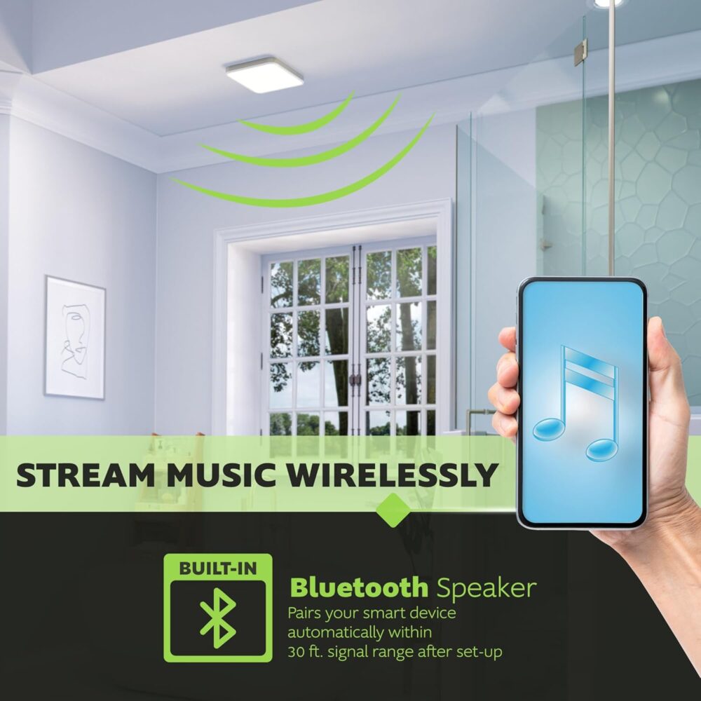 Homewerks 7148-01-AX Smart Bathroom Fan with Alexa Voice Assistant Color Changing LED Light and Bluetooth Speakers 110 CFM 1.5 Sones - Image 5