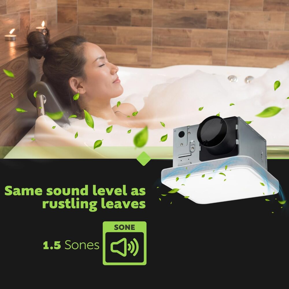Homewerks 7148-01-AX Smart Bathroom Fan with Alexa Voice Assistant Color Changing LED Light and Bluetooth Speakers 110 CFM 1.5 Sones - Image 8