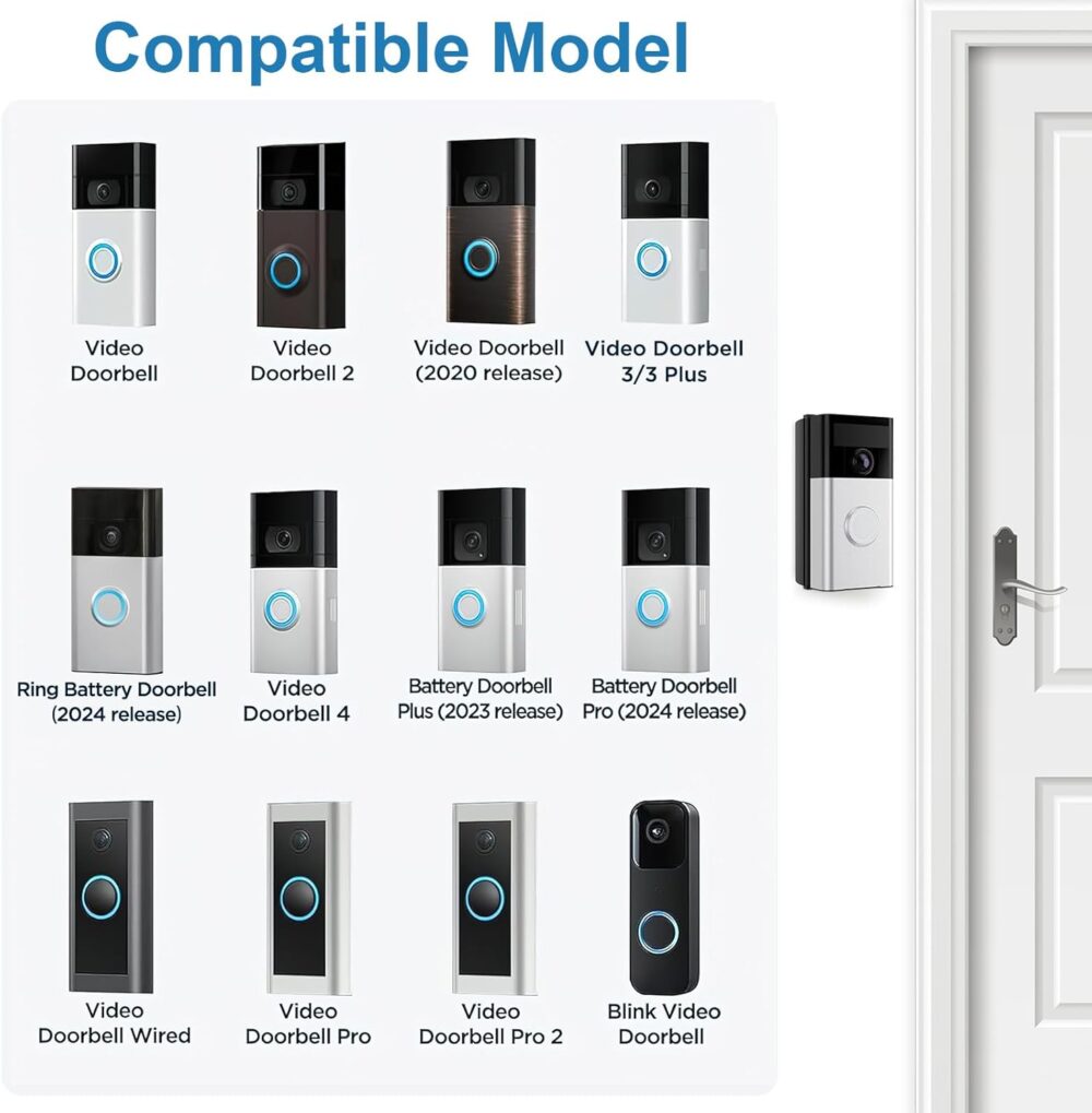 RIOVO Adjustable 30 to 55 Degree Doorbell Angle Mount Compatible with Ring/Blink Video Doorbell/Battery Doorbell, Replacement Angle Adjustment Adapter Mounting Bracket Wedge Kit - Image 3
