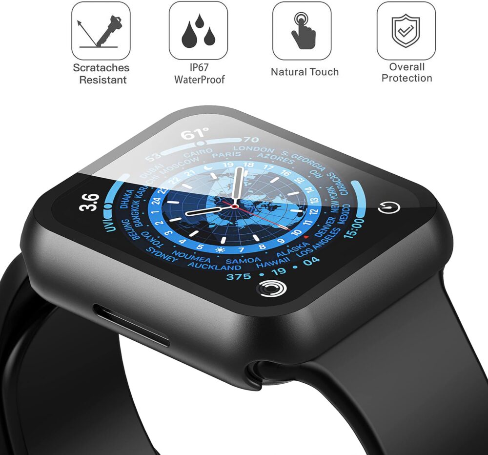 Misxi [2 Pack Waterproof Black Hard Case with Tempered Glass Compatible with Apple Watch Series 9 (2023) Series 8 Series 7 41mm, Ultra-Thin Tough Protective Cover for iWatch Screen Protector - Image 4