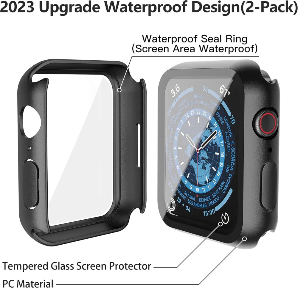 Misxi [2 Pack Waterproof Black Hard Case with Tempered Glass Compatible with Apple Watch Series 9 (2023) Series 8 Series 7 41mm, Ultra-Thin Tough Protective Cover for iWatch Screen Protector - Image 5