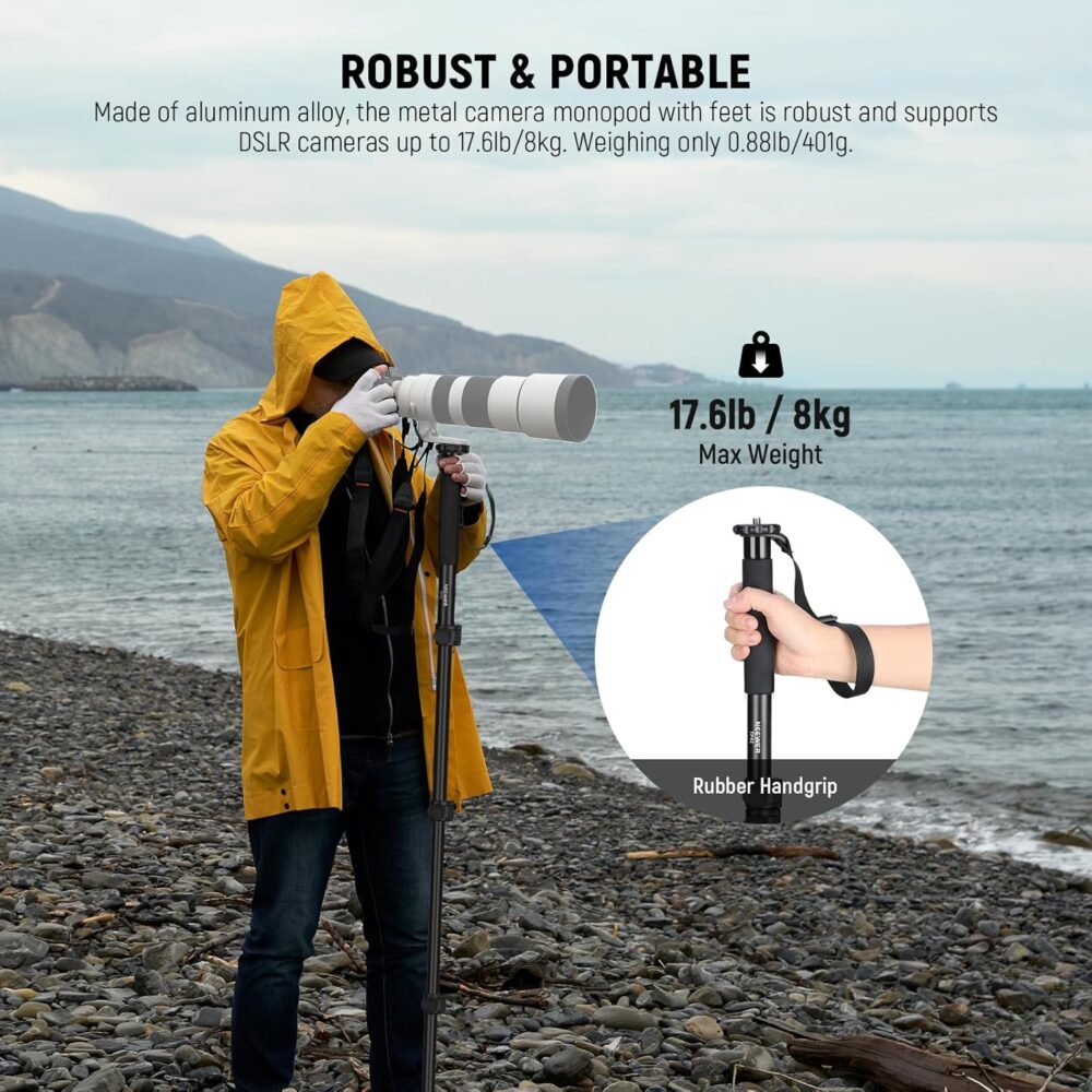 NEEWER 61"/155cm Camera Monopod Stand, Aluminum Alloy Portable Travel Video Monopod Pole with 1/4" 3/8" Screw Adapter for DSLRs Camcorder, Professional Photography Accessories, Max Load 17.6lb, TP41 - Image 3