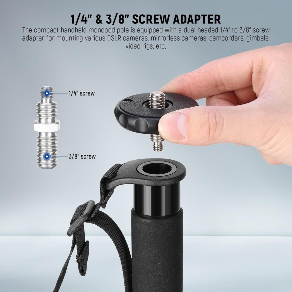NEEWER 61"/155cm Camera Monopod Stand, Aluminum Alloy Portable Travel Video Monopod Pole with 1/4" 3/8" Screw Adapter for DSLRs Camcorder, Professional Photography Accessories, Max Load 17.6lb, TP41 - Image 5