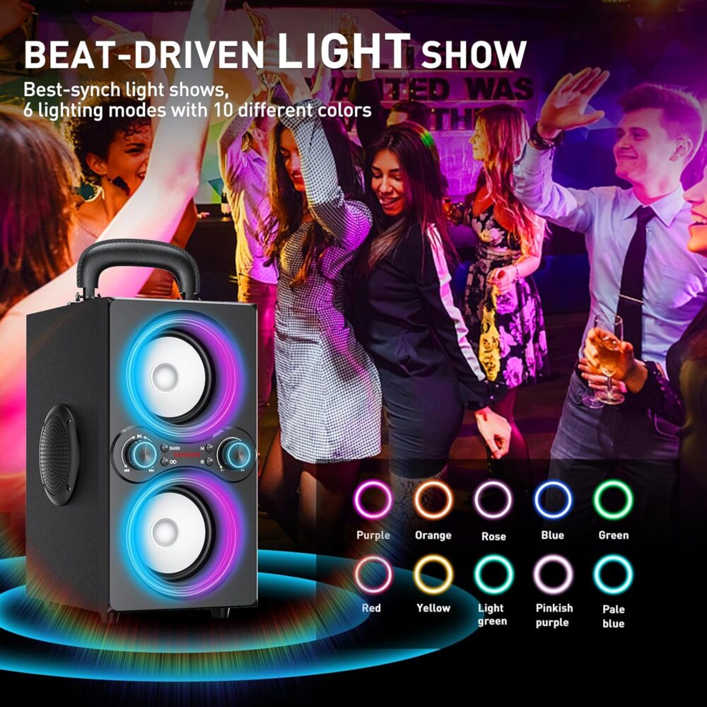 Bluetooth Speakers, 80W(Peak) Wireless TWS Portable Bluetooth Speaker, Beat-Driven Lights, 100dB Loud Stereo Speaker with BassUp, Speakers with Subwoofer for Outdoor, Party, Camping - Image 5