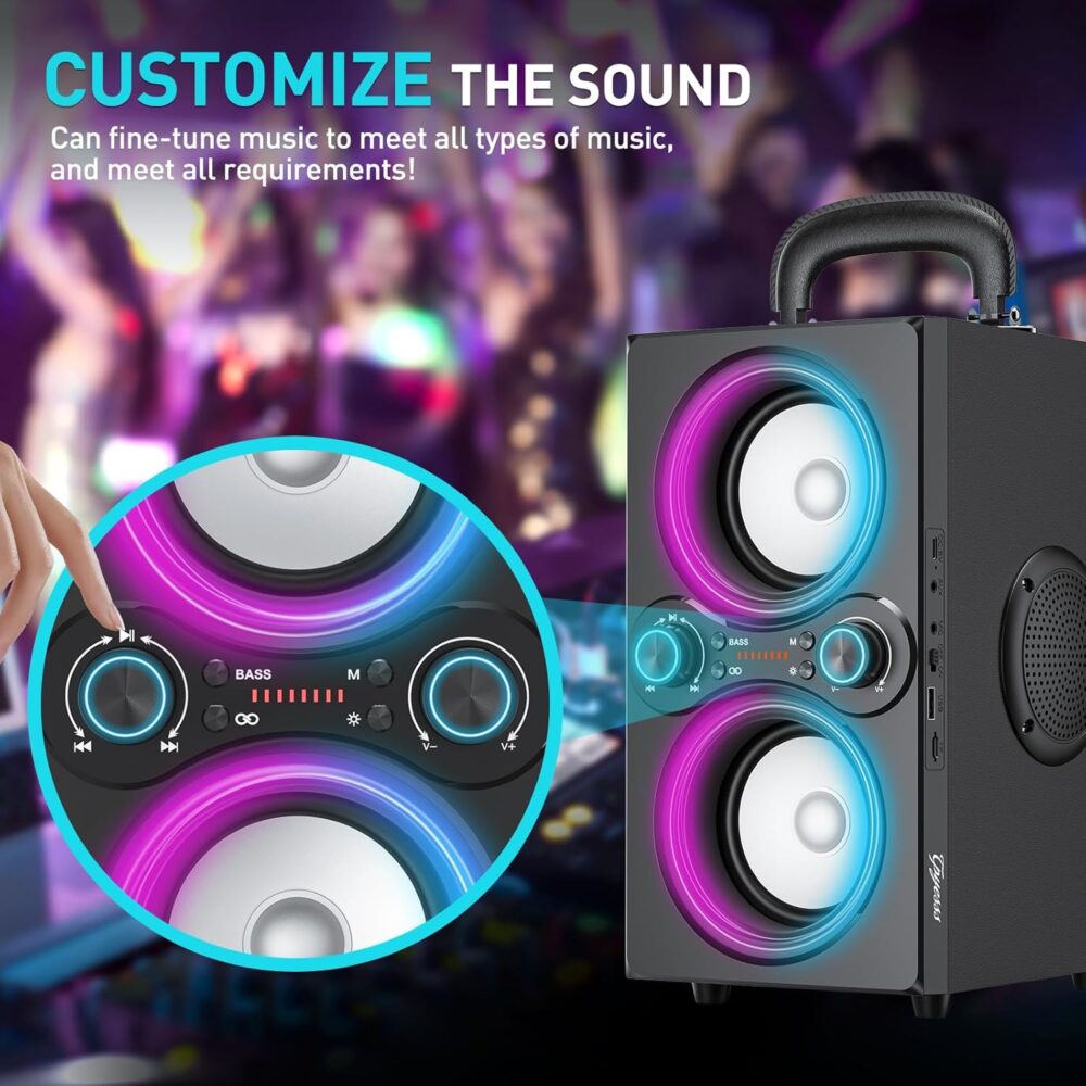 Bluetooth Speakers, 80W(Peak) Wireless TWS Portable Bluetooth Speaker, Beat-Driven Lights, 100dB Loud Stereo Speaker with BassUp, Speakers with Subwoofer for Outdoor, Party, Camping - Image 6