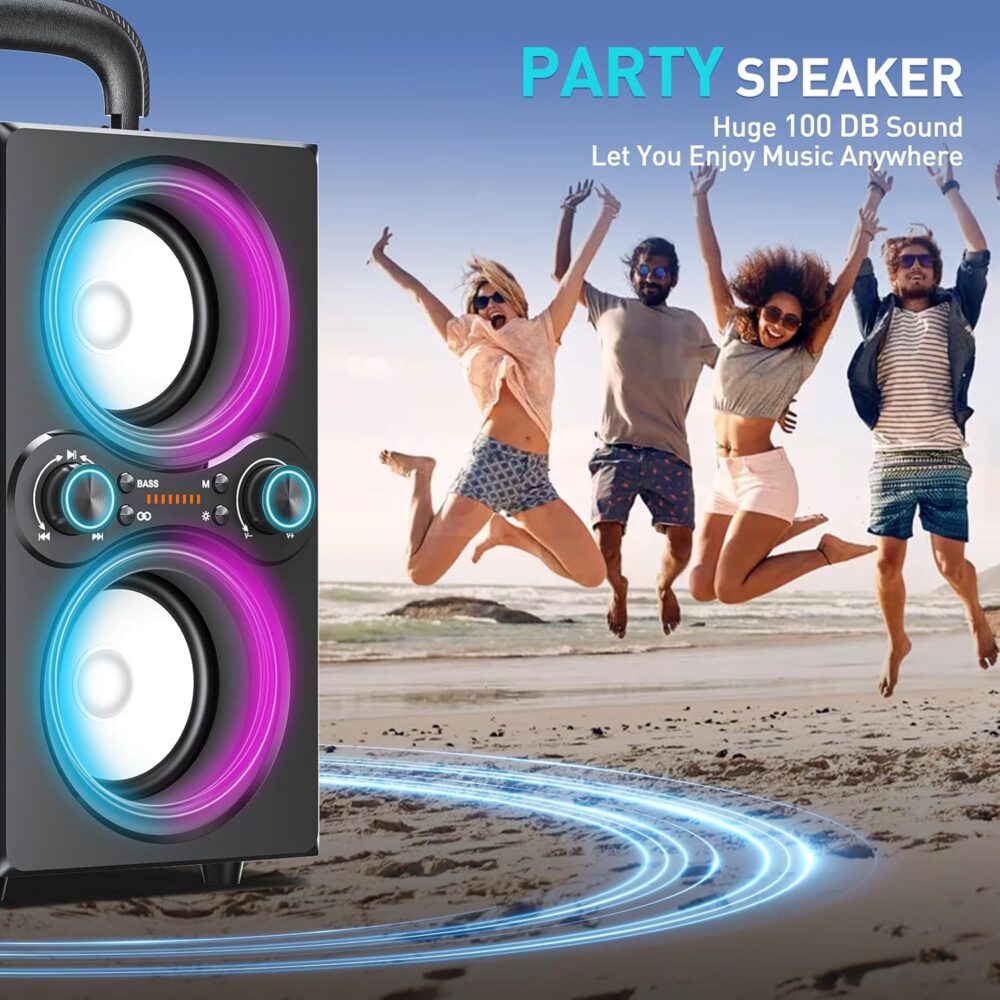 Bluetooth Speakers, 80W(Peak) Wireless TWS Portable Bluetooth Speaker, Beat-Driven Lights, 100dB Loud Stereo Speaker with BassUp, Speakers with Subwoofer for Outdoor, Party, Camping - Image 7