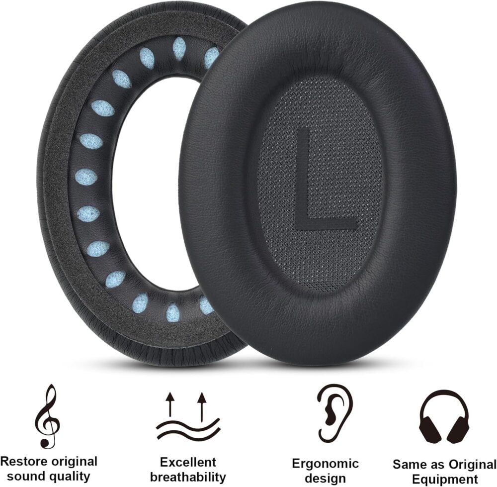 Replacement Ear Pads for Bose QuietComfort 45 (QC45) / QuietComfort SE (QC SE) / Quiet Comfort Wireless Over-Ear Headphones, Softer Protein Leather Earpads Cushions Kit (Black) - Image 4