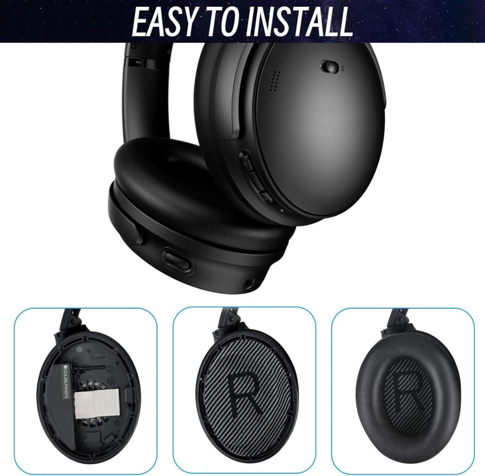 Replacement Ear Pads for Bose QuietComfort 45 (QC45) / QuietComfort SE (QC SE) / Quiet Comfort Wireless Over-Ear Headphones, Softer Protein Leather Earpads Cushions Kit (Black) - Image 6