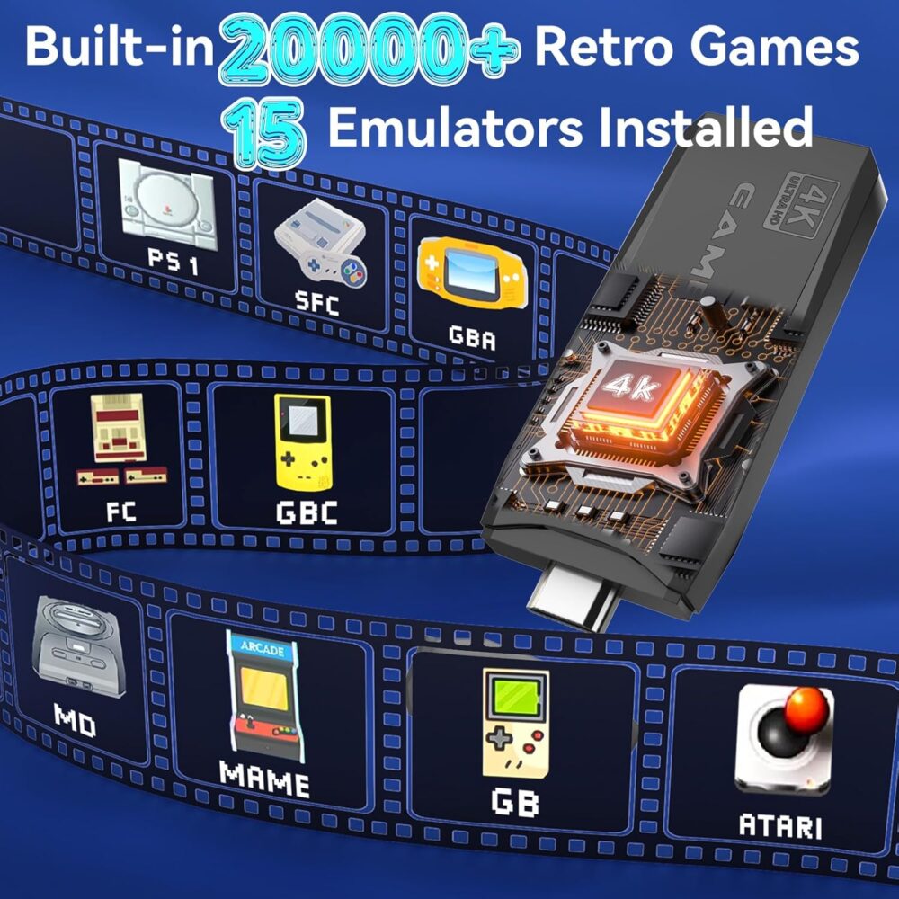 likjhbn 2025 Upgraded Retro Gaming Console, Retro Game Console with 20000+ Games & 15 Emulators, Retro Drive Game Stick 4K HDMI Output, 2.4GHz Wireless Controllers - Image 3