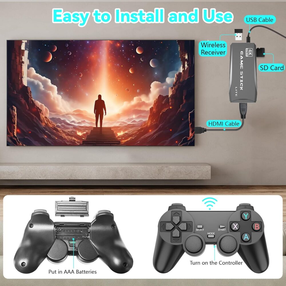likjhbn 2025 Upgraded Retro Gaming Console, Retro Game Console with 20000+ Games & 15 Emulators, Retro Drive Game Stick 4K HDMI Output, 2.4GHz Wireless Controllers - Image 7