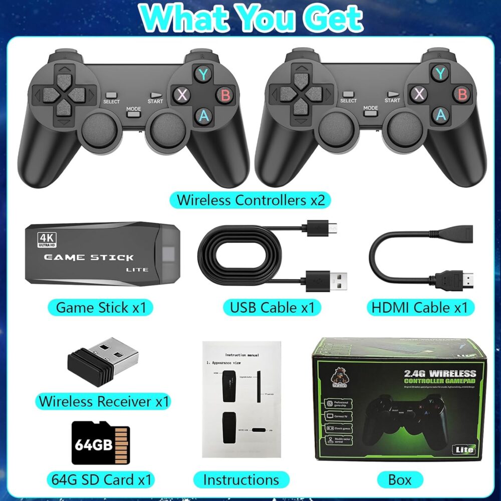 likjhbn 2025 Upgraded Retro Gaming Console, Retro Game Console with 20000+ Games & 15 Emulators, Retro Drive Game Stick 4K HDMI Output, 2.4GHz Wireless Controllers - Image 9