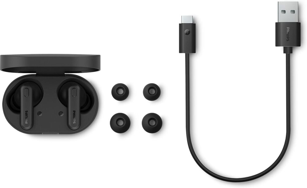 PHILIPS TAT1108 Wireless Earbuds,True Wireless Headphones,Powerful Bass with 6 mm Driver,Clear Call with AI Mic,15-Hour Battery Life,Bluetooth v5.3,IPX4 Rating,Ergonomic Design for Comfort,Black - Image 12