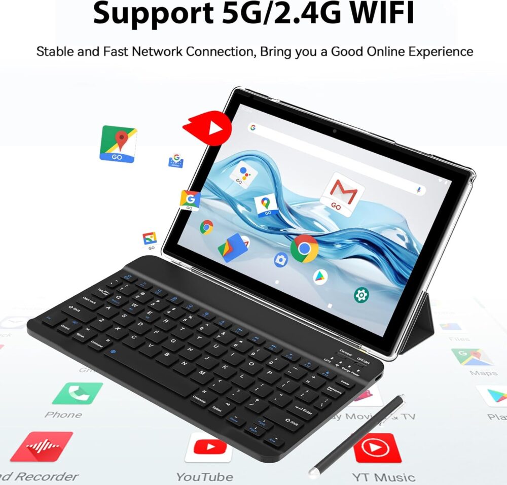 Android 15 Tablet 10 Inch, 18GB RAM+128GB ROM/2TB Expandable, 2 in 1 Tablets with Keyboard Case Mouse Stylus, 2.0GHz Quad-core Processor, 1280*800 IPS HD Screen, 5G WiFi 6 BT 5.0, 8MP Camera Tablet PC - Image 5