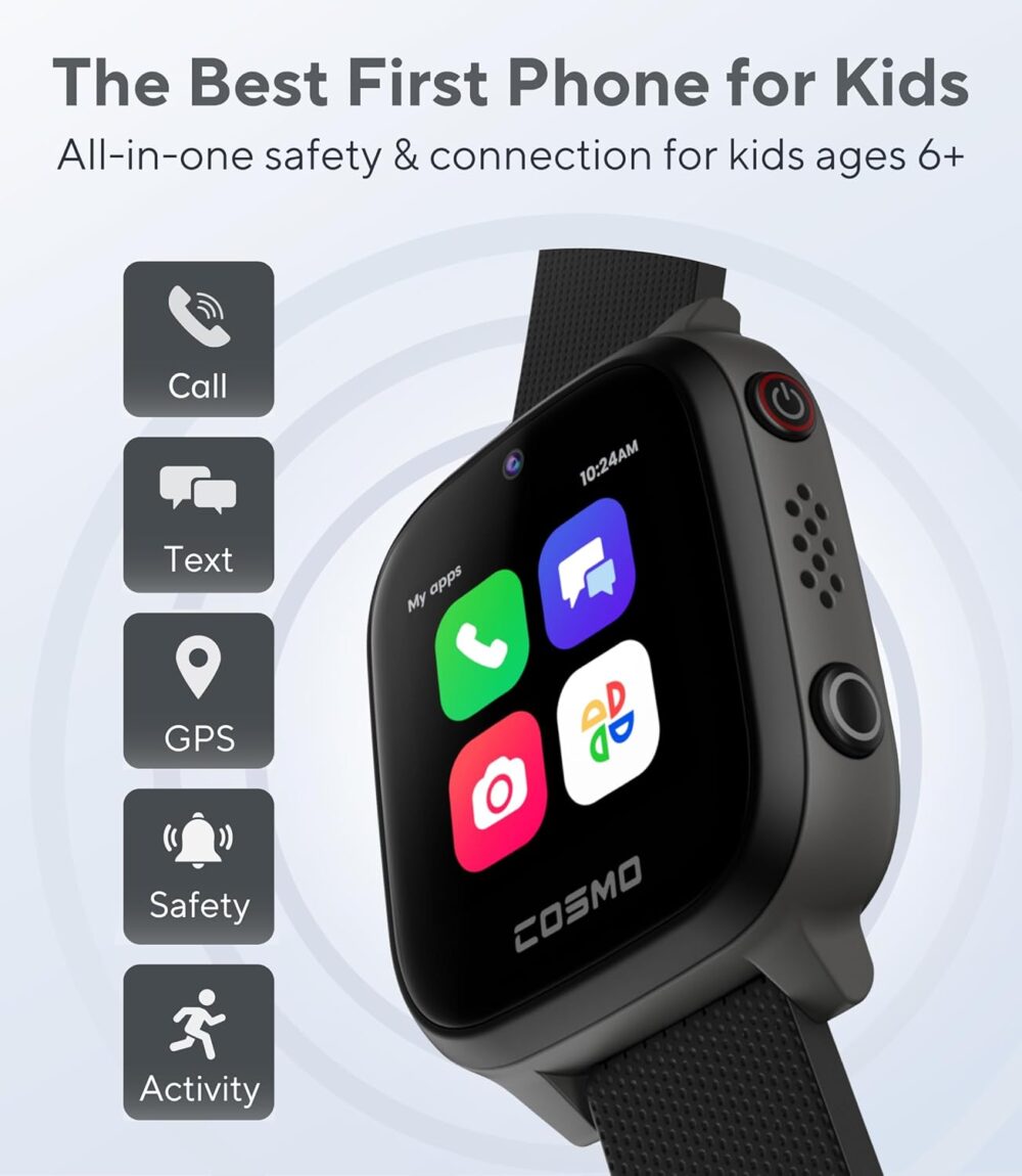 JrTrack 4 Kids Smart Watch by Cosmo | Phone Watch & GPS Tracker | Enhanced Parental Controls | Call, Text, Activity, School Lock | Spotify Music | SIM Card Included | SOS & Safety Alerts | (Black) - Image 3