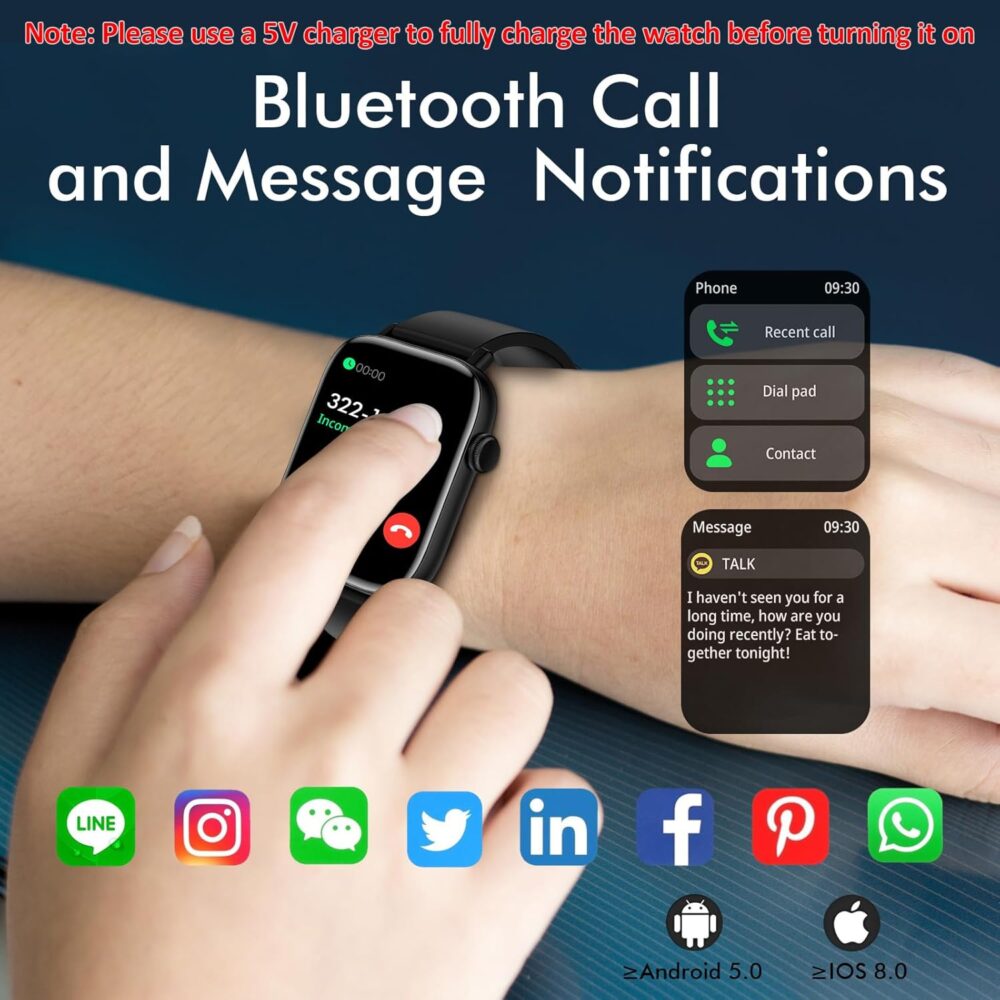 Smart Watch for Android iPhone, 1.9" Fitness Tracker with (Answer/Make Calls) IP 67 Waterproof Sport Digital Watches, Blood Pressure Heart Rate Monitor Step Counter Sleep Tracker - Image 3
