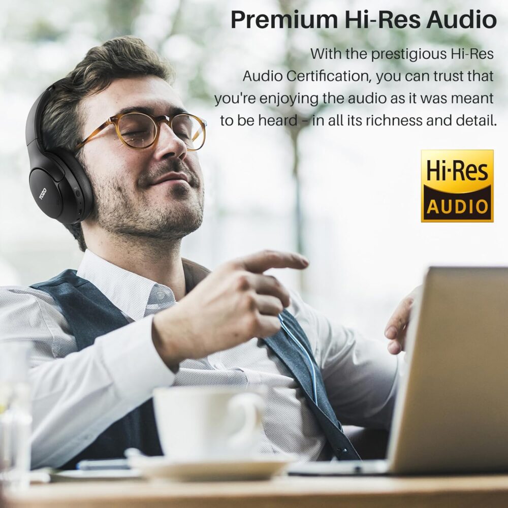 TOZO HT2 Hybrid Active Noise Cancelling Headphones, Wireless Over Ear Bluetooth Headset, 60H Playtime, Hi-Res Audio Custom EQ via App Deep Bass Comfort Fit Ear Cups, for Home Office Travel Black - Image 3