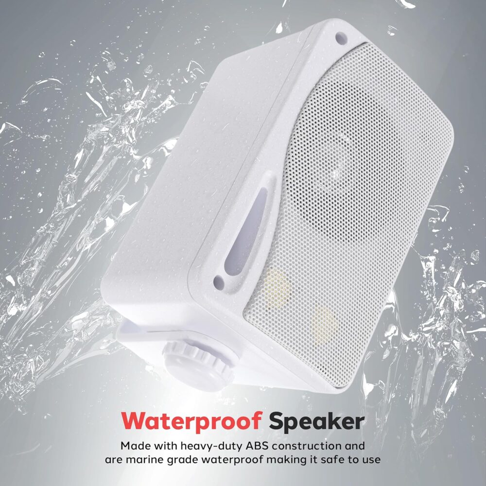 Pyle 3-Way Weatherproof Outdoor Speaker Set - 3.5 Inch 200W Pair of Marine Grade Mount Speakers - in a Heavy Duty ABS Enclosure Grill - Home, Boat, Poolside, Patio, Indoor Outdoor Use -PLMR24 (White) - Image 5