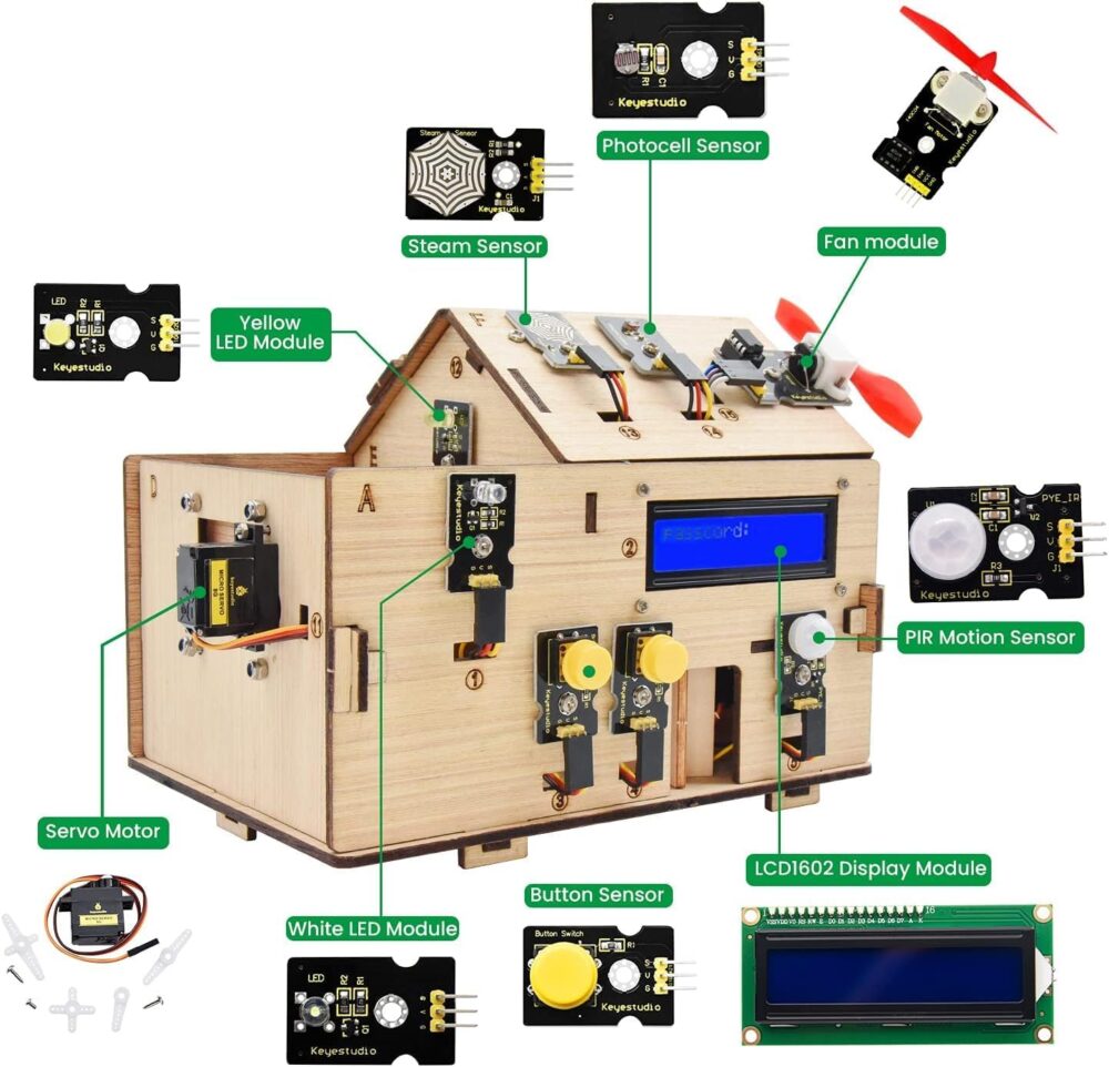 KEYESTUDIO Smart Home Starter Kit for Arduino for Uno R3, Electronics Home Automation Coding Kit, Wooden House DIY Sensor Kit STEM Set for Adults Teens 15+ - Image 4
