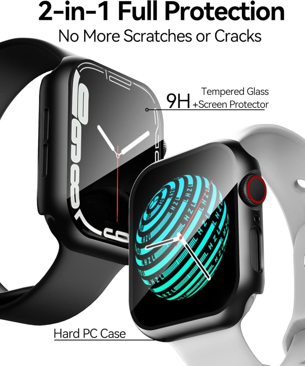 Smiling 2 Pack Case Built in Tempered Glass Screen Protector Compatible with Apple Watch SE 2/SE/Series 6/Series 5/Series 4 44mm, Hard PC Case Overall Protective Cover- Black - Image 3