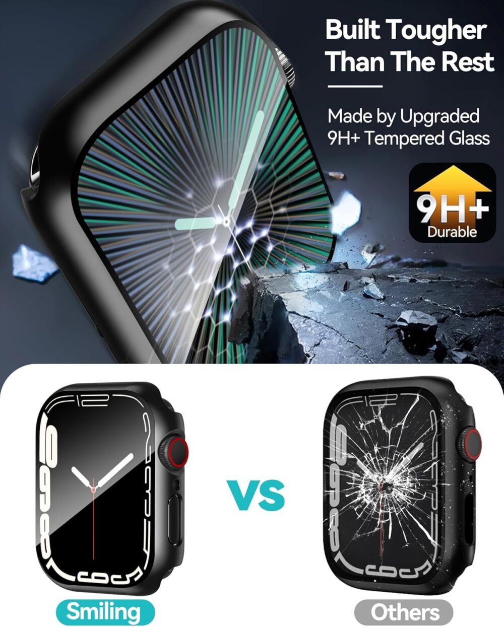 Smiling 2 Pack Case Built in Tempered Glass Screen Protector Compatible with Apple Watch SE 2/SE/Series 6/Series 5/Series 4 44mm, Hard PC Case Overall Protective Cover- Black - Image 4